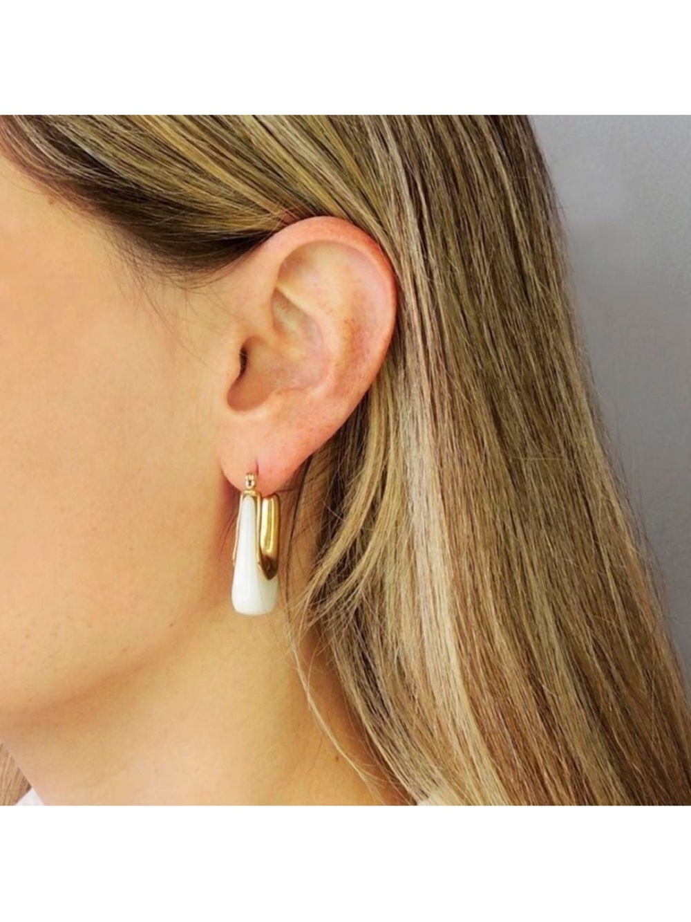 Gold and White Hoop Earrings A114